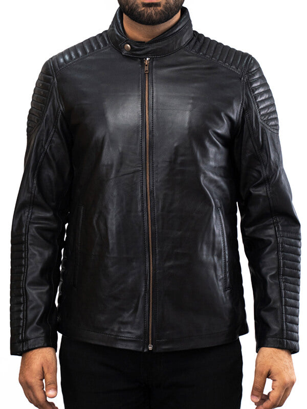 Mens Black Quilted Leather Jacket 