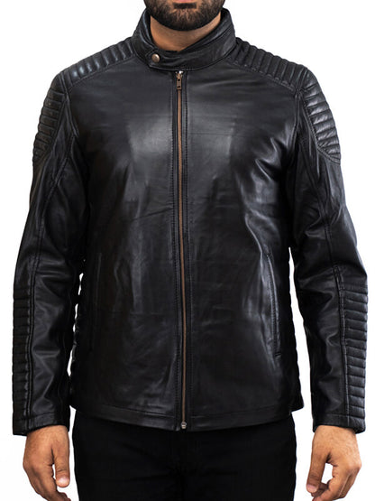 Mens Black Quilted Leather Jacket 