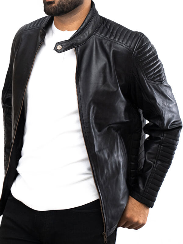 Mens Black Quilted Leather Jacket 