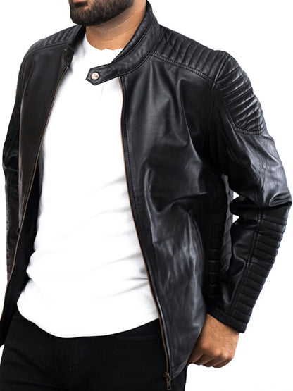 Mens Black Quilted Leather Jacket 