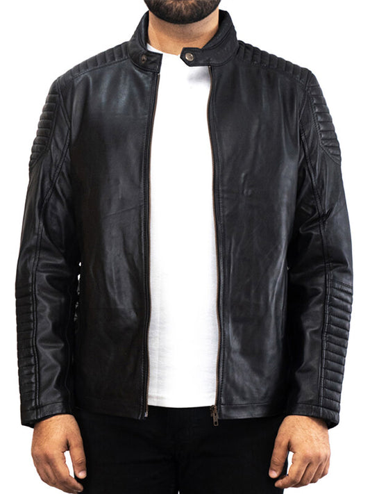 Mens Black Quilted Leather Jacket 