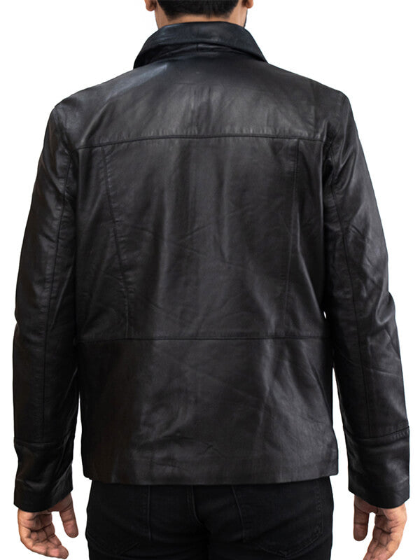 Mens Black Trucker Leather Jacket