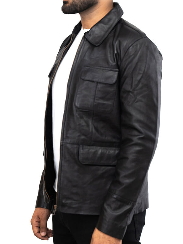 Mens Black Trucker Leather Jacket