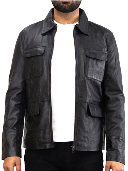 Mens Black Trucker Leather Jacket