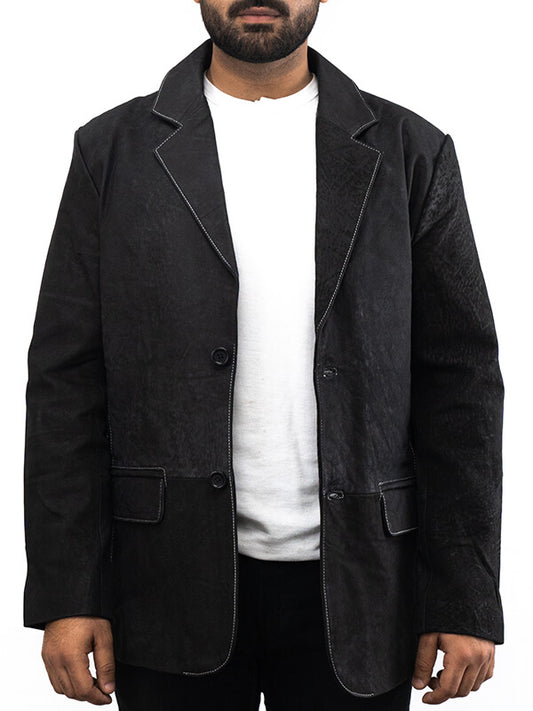 mens  Black Vintage Leather Blazer