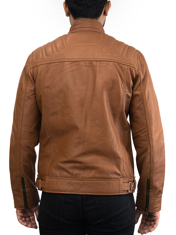 Mens Brown Biker Quilted Leather Jacket