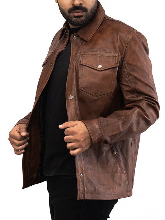 Mens Brown BIker Vintage  Leather Jacket 