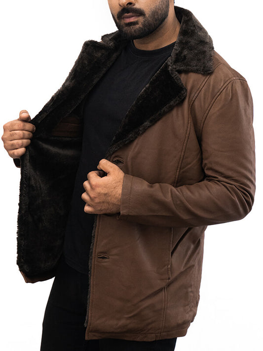 Mens Brown Coat Style Leather Jacket