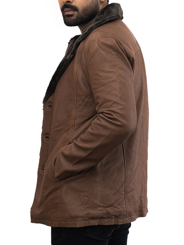 Mens Brown Coat Style Leather Jacket