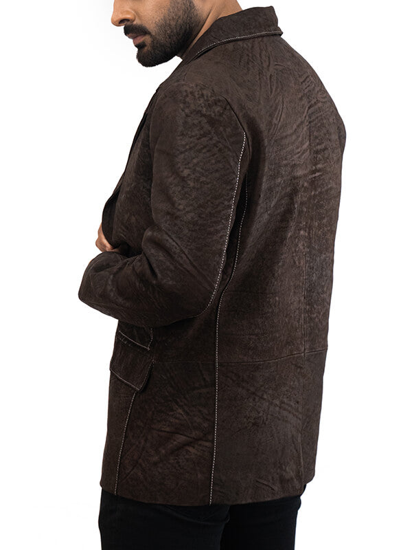 Mens Brown Leather Blazer Coat