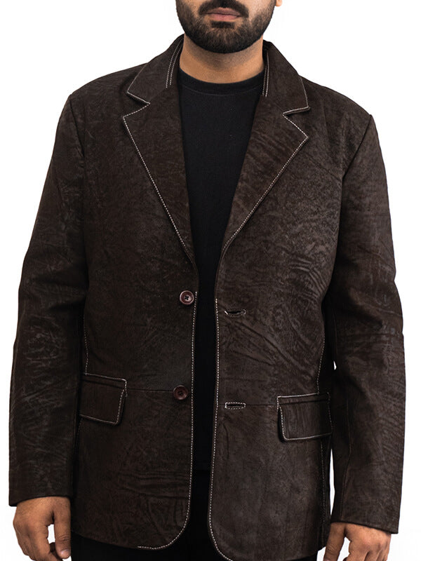 Mens Brown Leather Blazer Coat