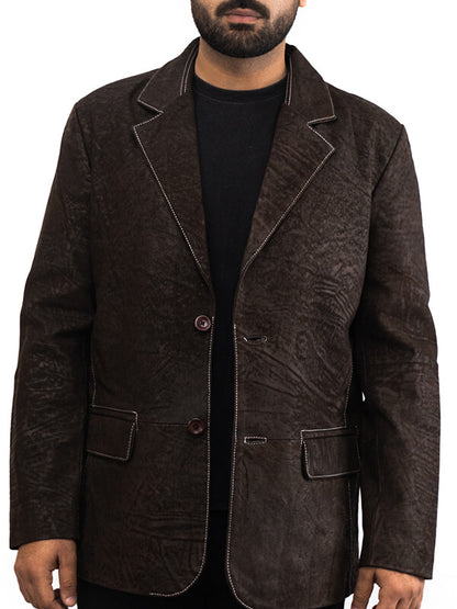 Mens Brown Leather Blazer Coat