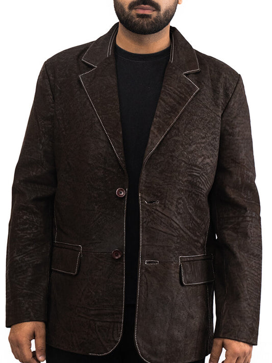 Mens Brown Leather Blazer Coat