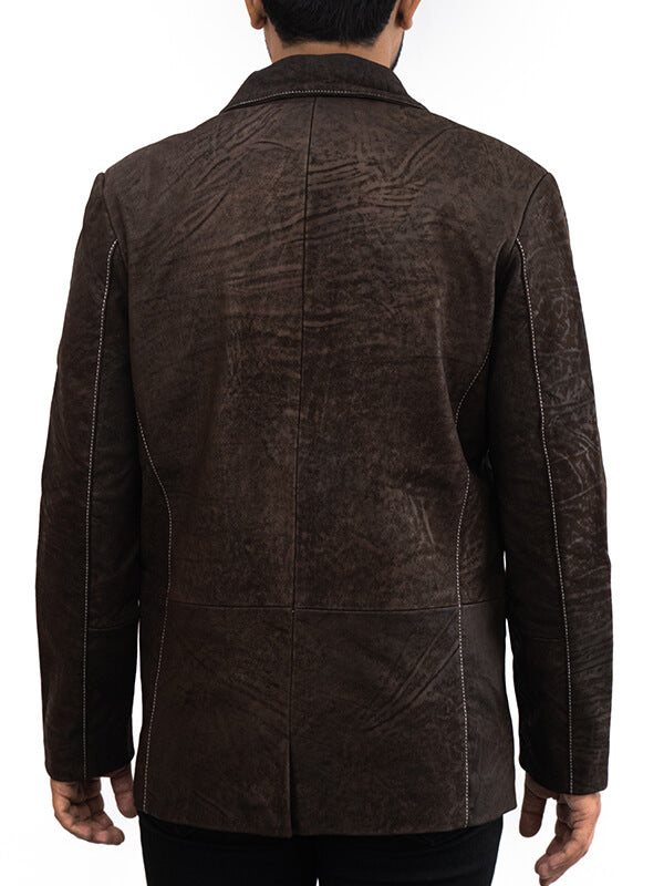 Mens Brown Leather Blazer Coat