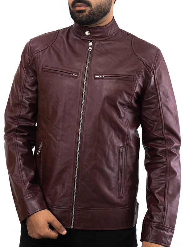 Mens Brown Quilted Geniune Lambskin Leather Jacket