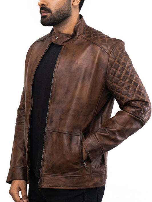 Mens Brown Vintage Quilted Leather Jacket