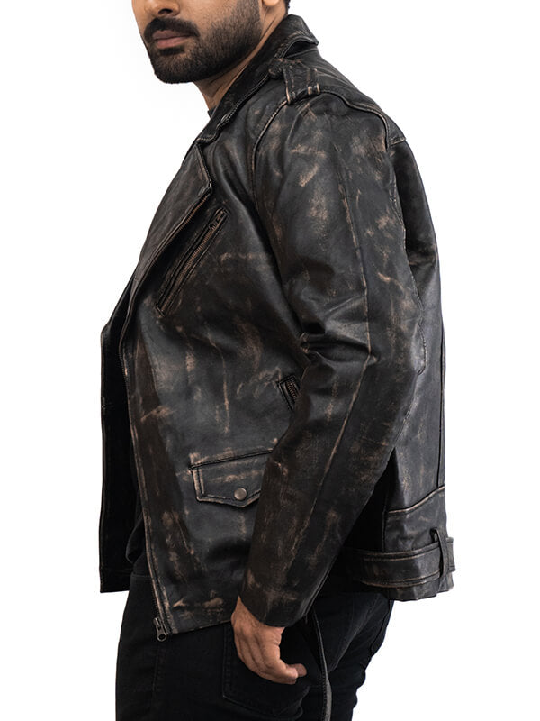 Mens Cafe Racer Vintage Black Leather Jacket