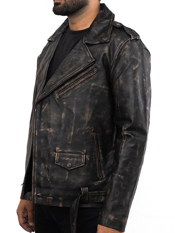 Mens Cafe Racer Vintage Black Leather Jacket