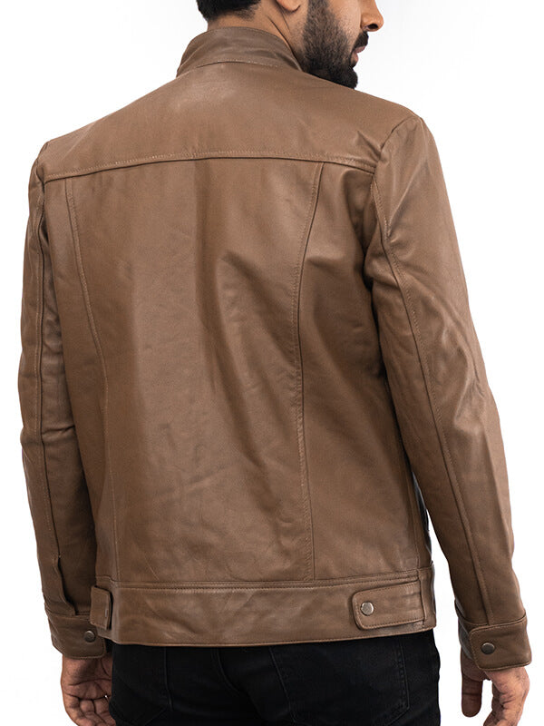 Mens Camel Brown  Leather Jacket