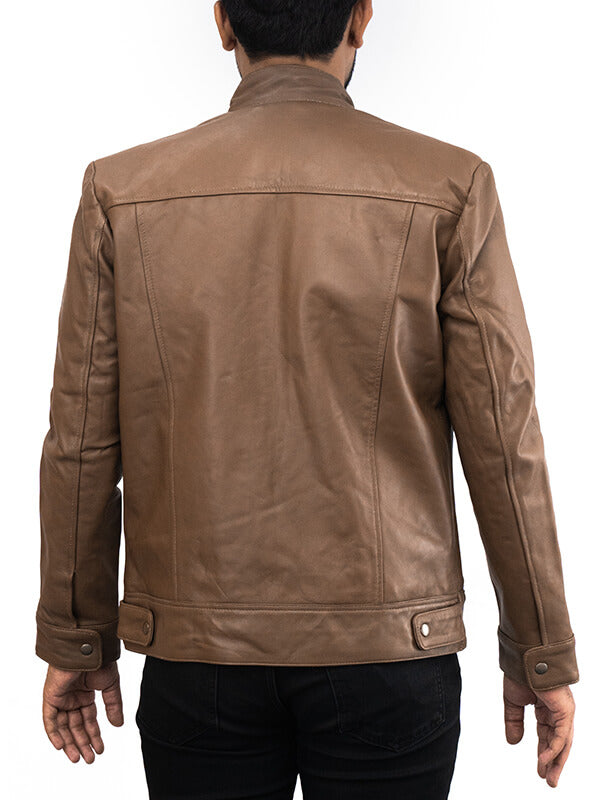 Mens Camel Brown  Leather Jacket