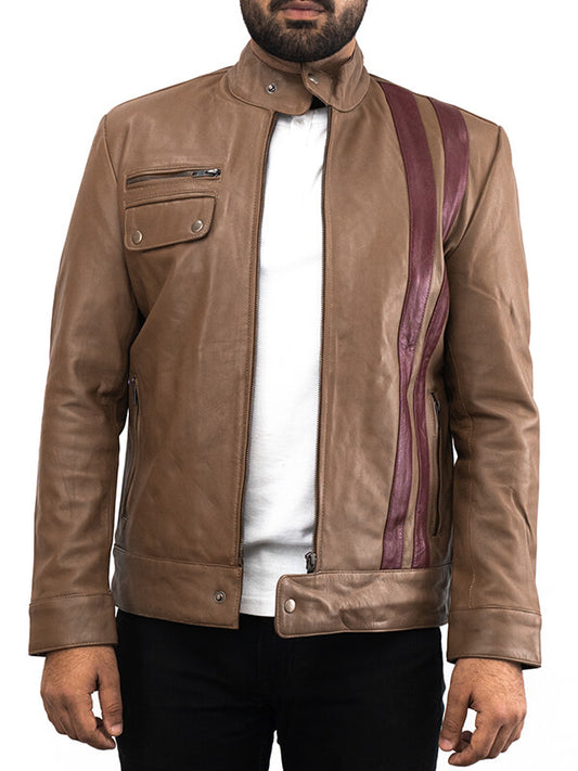 Mens Camel Brown  Leather Jacket