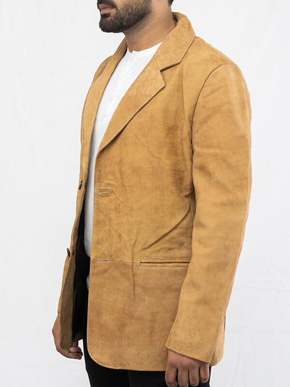 Mens Camel Brown Real Leather Blazer
