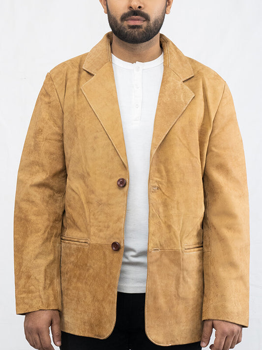 Mens Camel Brown Real Leather Blazer