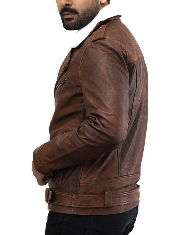 Mens Coffee Brown Biker Leather Jacket 