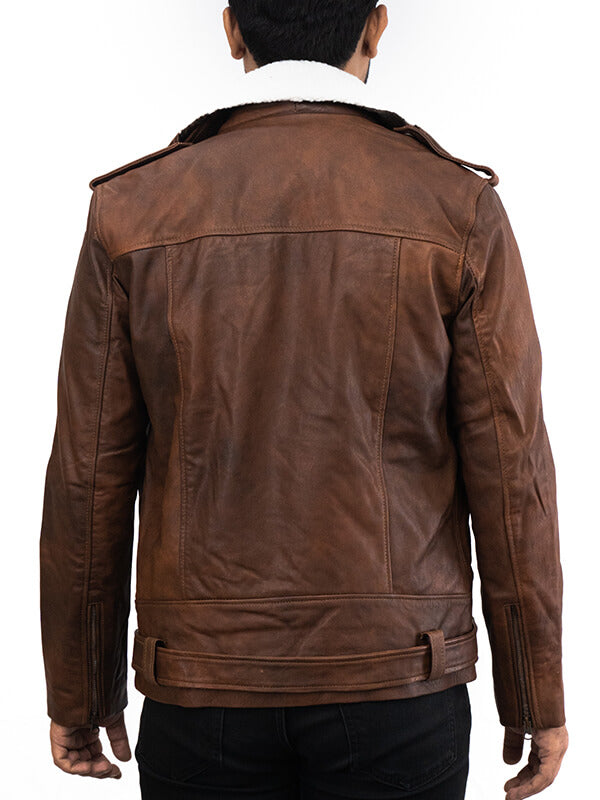 Mens Coffee Brown Biker Leather Jacket 