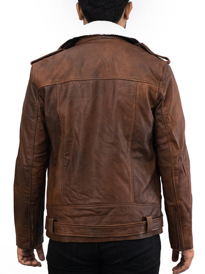 Mens Coffee Brown Biker Leather Jacket 