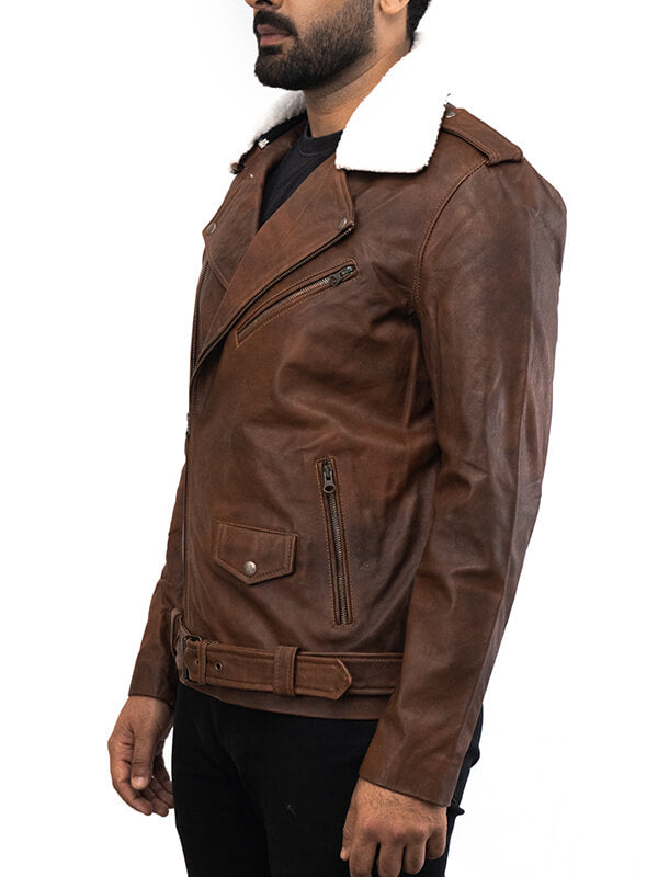 Mens Coffee Brown Biker Leather Jacket 