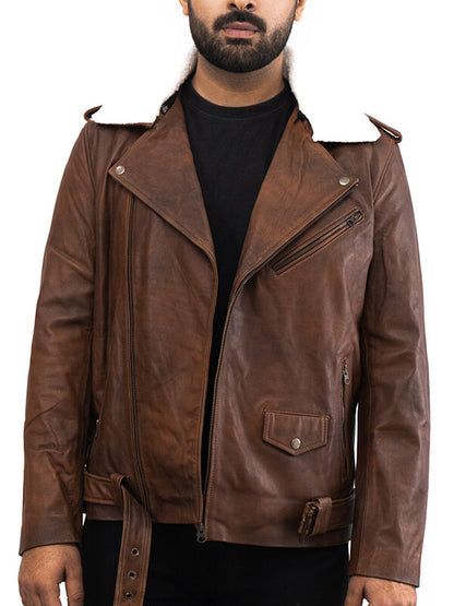 Mens Coffee Brown Biker Leather Jacket 