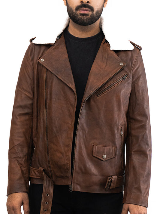 Mens Coffee Brown Biker Leather Jacket 