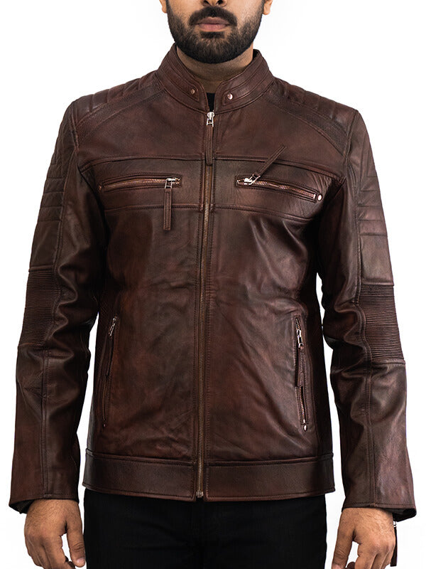 Mens Dark Brown Biker leather Jacket 