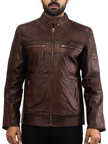 Mens Dark Brown Biker leather Jacket 