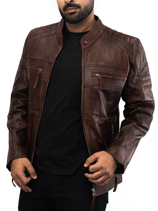 Mens Dark Brown Biker leather Jacket 