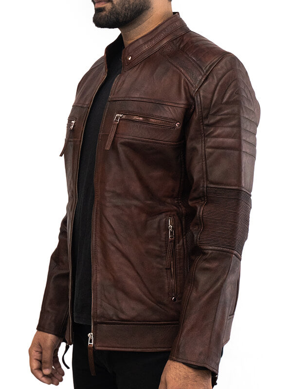 Mens Dark Brown Biker leather Jacket 