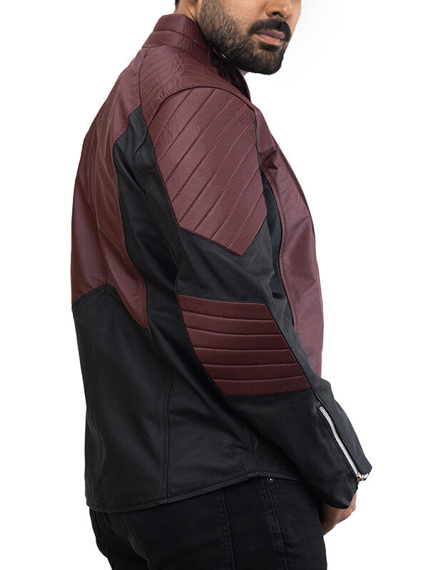 Mens Maroon Superman Quilted Leather Jacket