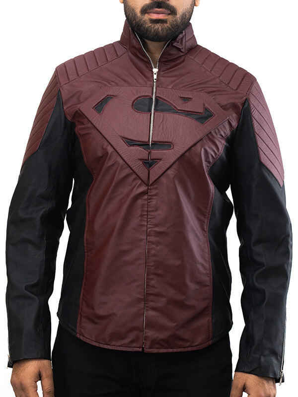 Mens Maroon Superman Quilted Leather Jacket