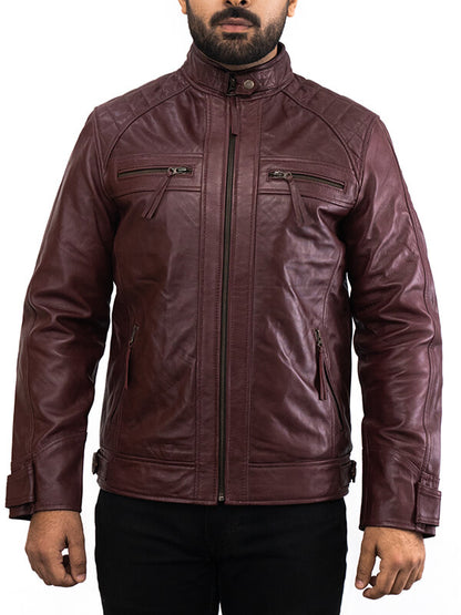 Mens Maroon Vintage Biker Leather Jacket
