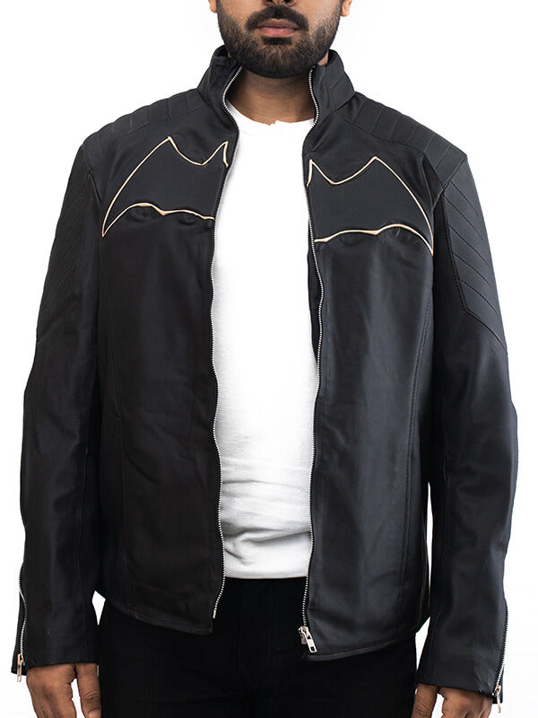 Mens Quilted Black Batman Leather Jacket 