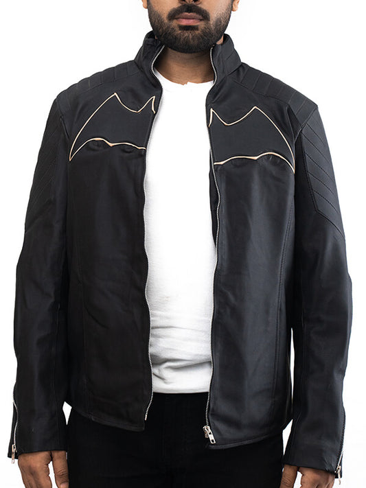 Mens Quilted Black Batman Leather Jacket 