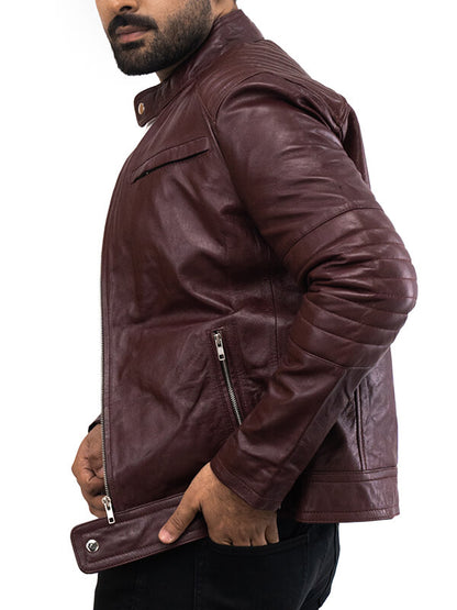 Mens Quilted Dark Brown Leather jacket 