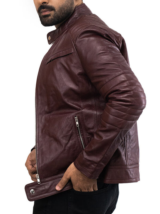 Mens Quilted Dark Brown Leather jacket 