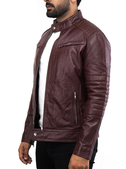 Mens Quilted Dark Brown Leather jacket 