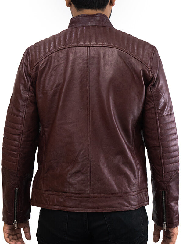 Mens Quilted Dark Brown Leather jacket 