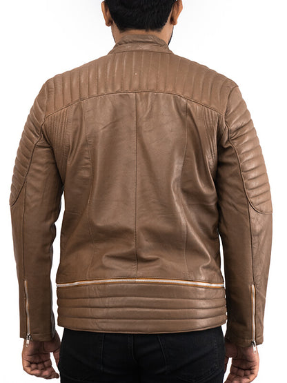 Mens Quilted Light Brown Leather Jacket