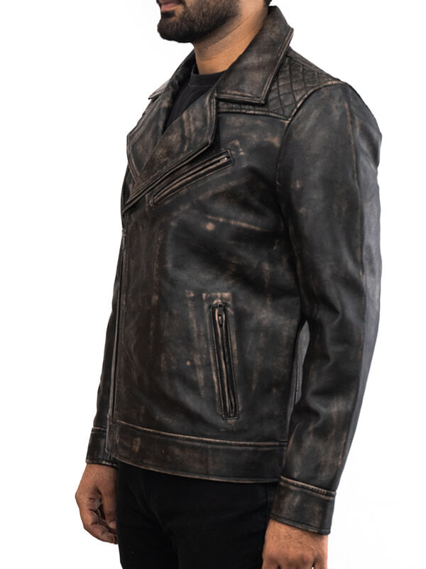 Mens Racer Vintage Quilted Black Leather Jacket