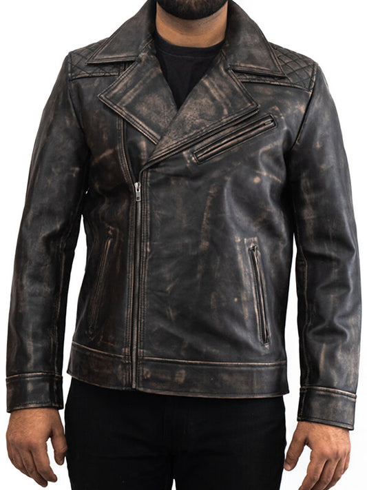Mens Racer Vintage Quilted Black Leather Jacket