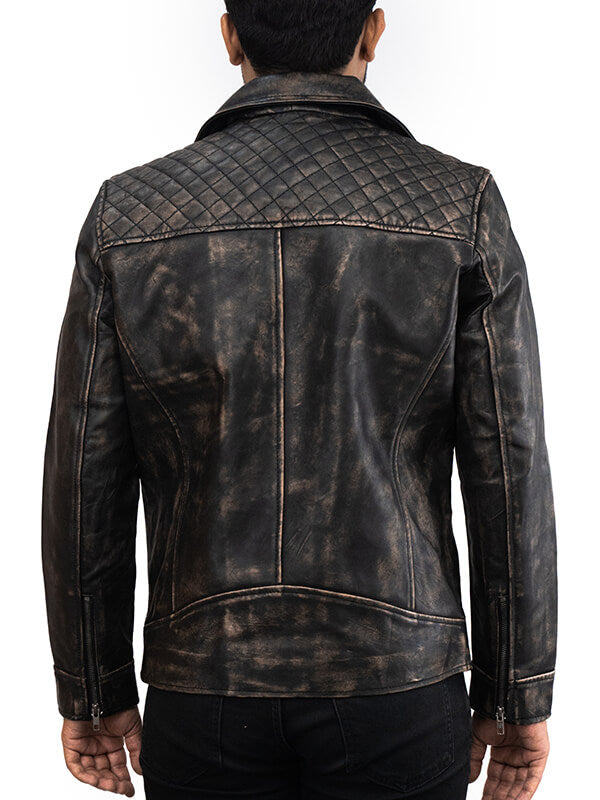 Mens Racer Vintage Quilted Black Leather Jacket